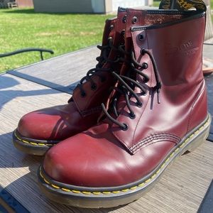 Dr Marten cherry red women’s vegan leather boots